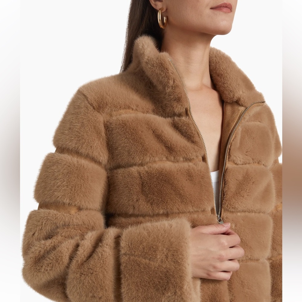 Generation Love Camel Faux Fur Zip Jacket